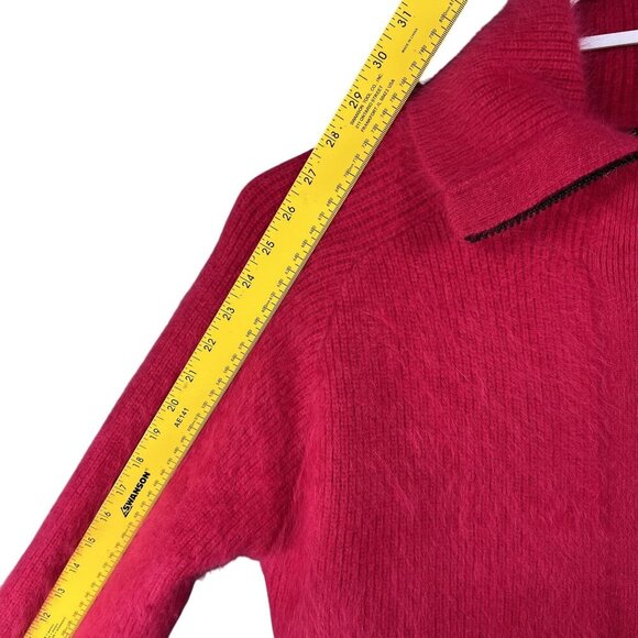 Vintage VENESHA Womens L 80% Angora Fuzzy Fuchsia Zip Sweater Jacket Old Money - Picture 13 of 16